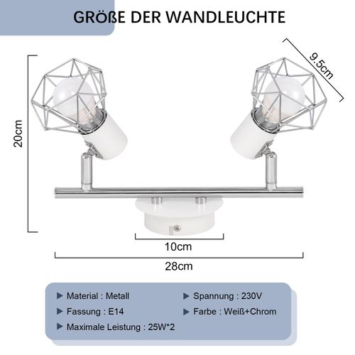 Plafonnier 2 Flammes Orientable Spot Plafond - Intérieur Blanc Industriel E14 350°