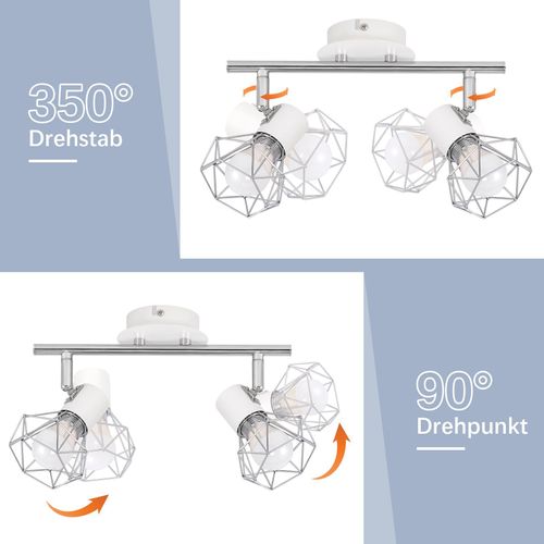 Plafonnier 2 Flammes Orientable Spot Plafond - Intérieur Blanc Industriel E14 350°