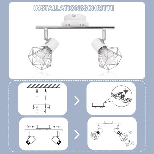 Plafonnier 2 Flammes Orientable Spot Plafond - Intérieur Blanc Industriel E14 350°