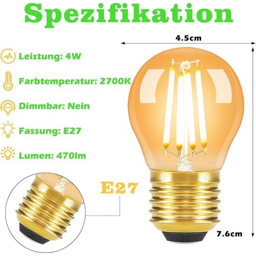 Lot De 6 Ampoules LED Vintage E27 G45, 4w 2700k, Filament Edison, Verre Antique, Blanc Chaud