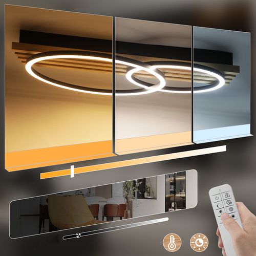 Plafonnier LED En Bois Dimmable 55 Cm 36w Design Géométrique plafonnier salon Avec Télécommande