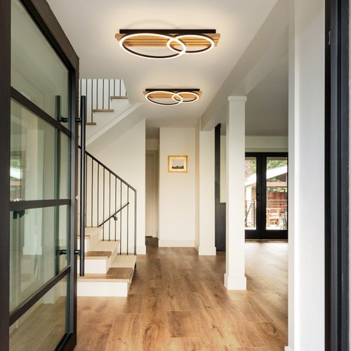 Plafonnier LED En Bois Dimmable 55 Cm 36w Design Géométrique plafonnier salon Avec Télécommande