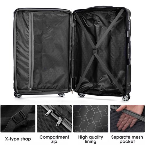 Set De Valises Lot De 3 Abs Poignée Télescopique Serrure Tsa Capacité Extensible Voyages Noir