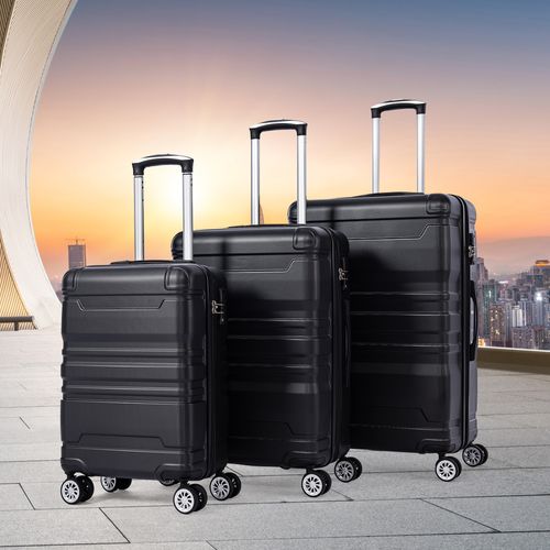 Set De Valises Lot De 3 Abs Poignée Télescopique Serrure Tsa Capacité Extensible Voyages Noir
