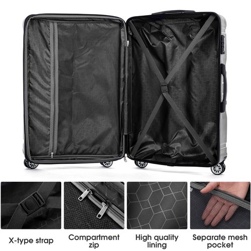 Set De Valises Lot De 3 Abs Poignée Télescopique Serrure Tsa Capacité Extensible Voyages Gris