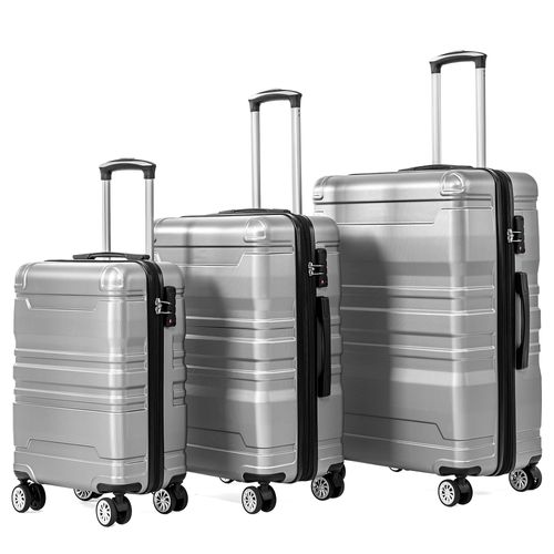 Set De Valises Lot De 3 Abs Poignée Télescopique Serrure Tsa Capacité Extensible Voyages Gris