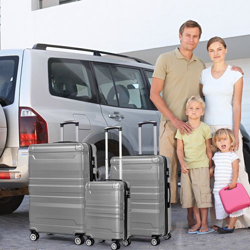 Set De Valises Lot De 3 Abs Poignée Télescopique Serrure Tsa Capacité Extensible Voyages Gris