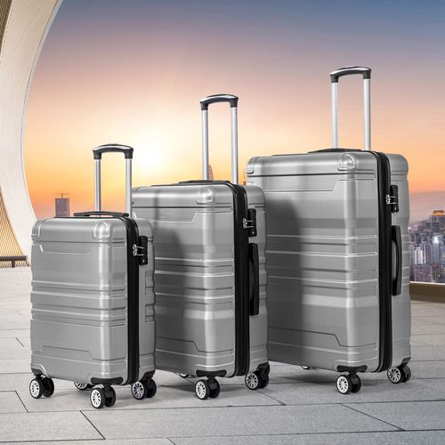 Set De Valises Lot De 3 Abs Poignée Télescopique Serrure Tsa Capacité Extensible Voyages Gris