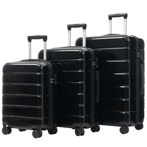 Set De Valises 3 Pièces Abs Poignée Télescopique Capacité Extensible Voyages Noir Brillant