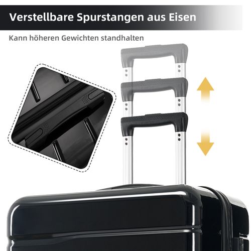 Set De Valises 3 Pièces Abs Poignée Télescopique Capacité Extensible Voyages Noir Brillant
