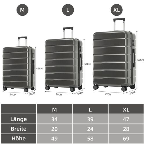 Set De Valises 3 Pièces Abs Poignée Télescopique Capacité Extensible Voyages Gris Brillant