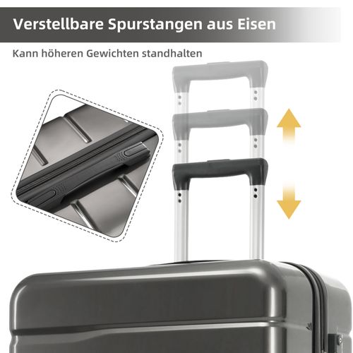 Set De Valises 3 Pièces Abs Poignée Télescopique Capacité Extensible Voyages Gris Brillant