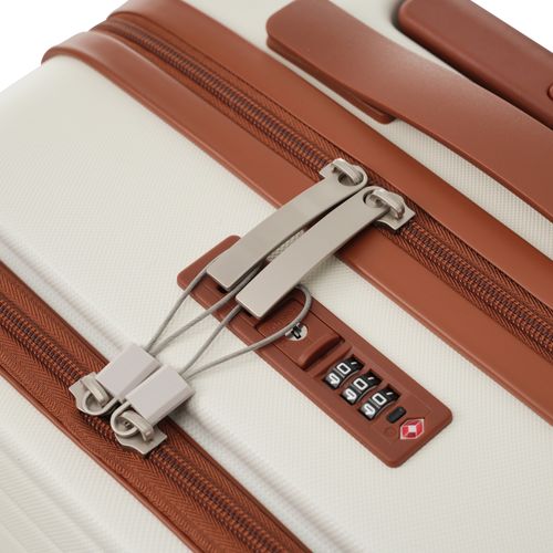 Set De Valises 3 Pièces Abs Poignée Télescopique Conception Ouverture Frontale Porte Boissons Beige