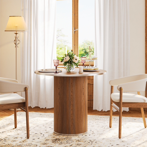 Table à Manger Ronde Moderne 4 Personnes 80cm Table De Cuisine Mdf Noyer