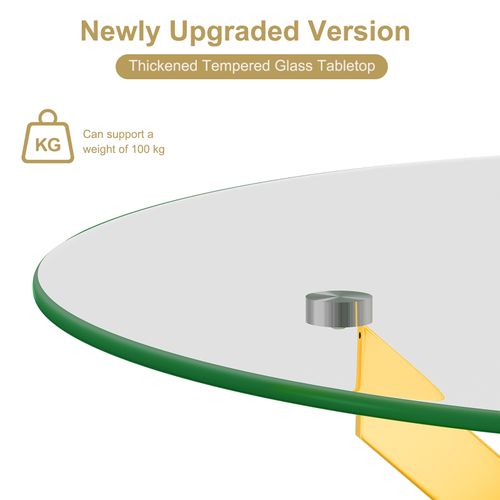 Table à Manger En Verre Ronde 4 Personnes 90×90×75cm Pieds Métal Salon Cuisine Salle à Manger Doré