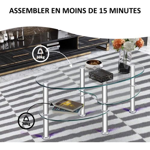 Table Basse En Verre Table De Salon Avec 3 Etagères En Verre Trempé 90x50x45cm