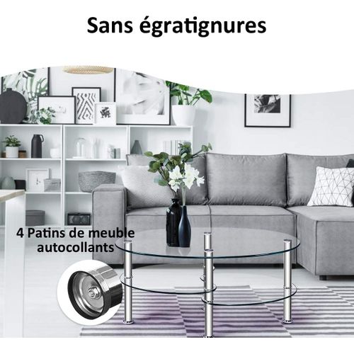 Table Basse En Verre Table De Salon Avec 3 Etagères En Verre Trempé 90x50x45cm