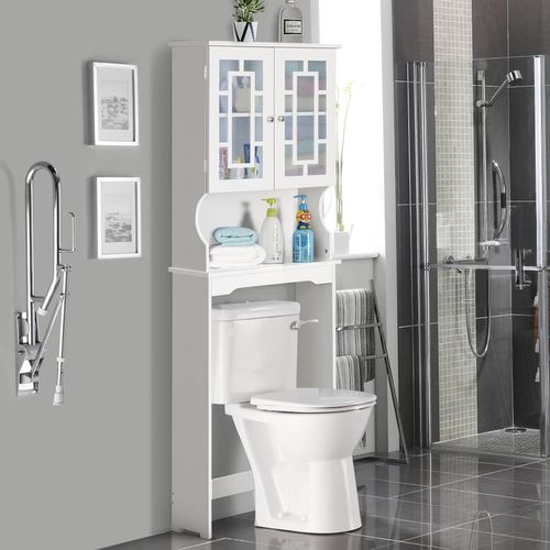 Meuble Dessus Toilette 2 Portes/meuble Wc Avec Etagère Réglable/meuble Salle De Bain-60 X 20 X 169cm