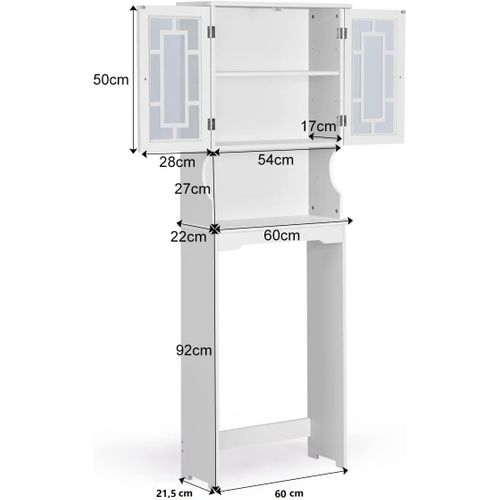 Meuble Dessus Toilette 2 Portes/meuble Wc Avec Etagère Réglable/meuble Salle De Bain-60 X 20 X 169cm