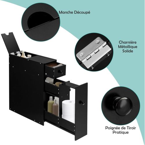 Meuble De Rangement Avec Deux Tiroir Pour Cuisine Salle De Bains 16 X 48 X 58cm, Mdf Noir