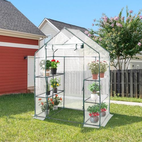 Serre De Jardin Avec 4 Étagères, Cadre En Fer, Bâche Résistante, 143 X 73 X 195 Cm