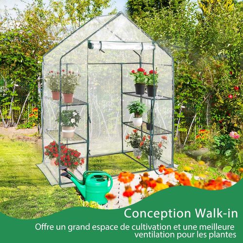 Serre De Jardin Avec 4 Étagères, Cadre En Fer, Bâche Résistante, 143 X 73 X 195 Cm