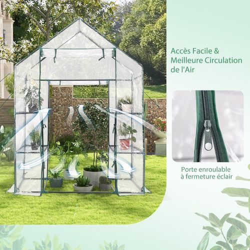 Serre De Jardin Avec 4 Étagères, Cadre En Fer, Bâche Résistante, 143 X 73 X 195 Cm