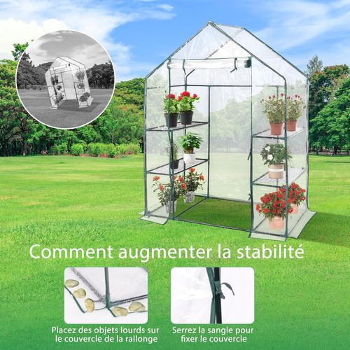 Serre De Jardin Avec 4 Étagères, Cadre En Fer, Bâche Résistante, 143 X 73 X 195 Cm