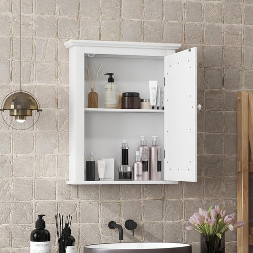 Armoire De Toilettes Mural Salle De Bains Avec Portes Et Miroirs Ajustable 56 X 14,5 X 69 Cm Blanc