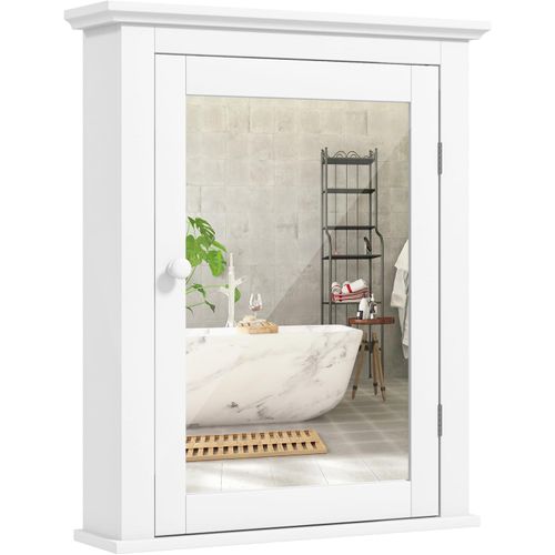Armoire De Toilettes Mural Salle De Bains Avec Portes Et Miroirs Ajustable 56 X 14,5 X 69 Cm Blanc