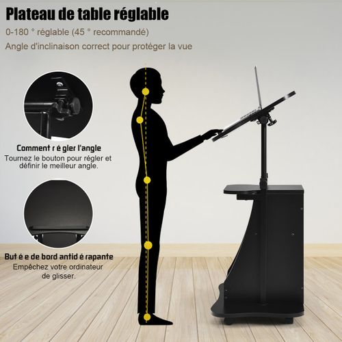 Table Pour Ordinateur à Roulettes, Table De Projection Inclinable/hauteur Réglable 68-119 Cm