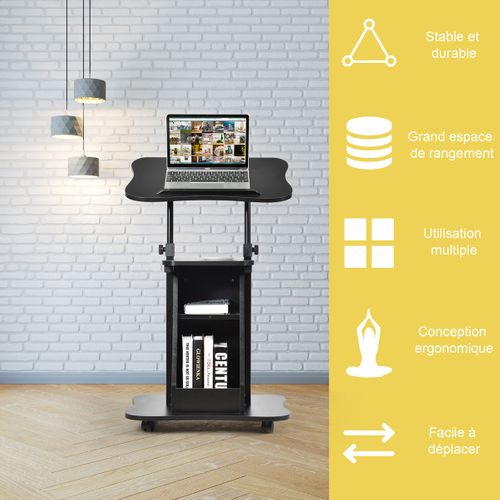 Table Pour Ordinateur à Roulettes, Table De Projection Inclinable/hauteur Réglable 68-119 Cm