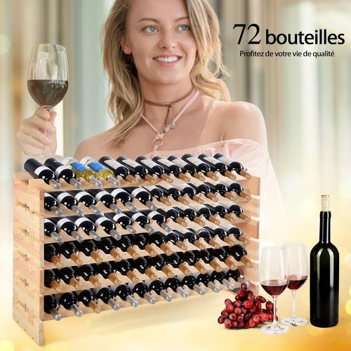 Casier à Bouteilles Pour 72 Bouteilles, Bois De Pin, Porte-bouteilles à 6 Niveaux, Naturel
