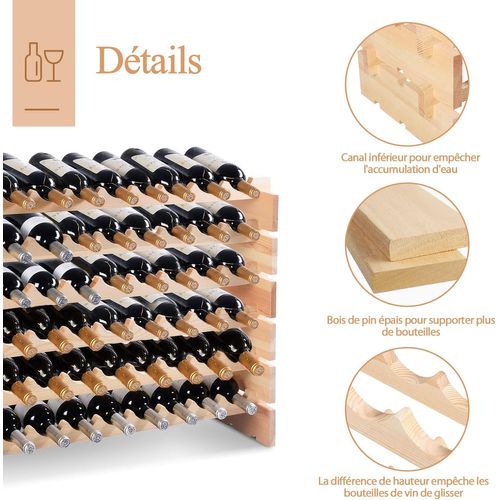 Casier à Bouteilles Pour 72 Bouteilles, Bois De Pin, Porte-bouteilles à 6 Niveaux, Naturel