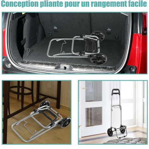 Chariot De Courses Pliable à 2 Roues, Caddie à 33l Charge 35kg, Cadre En Métal, Noir