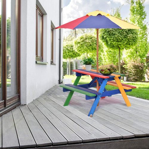Table Pique-nique Avec Parasol Amovible En Bois De Sapin 79 X 71 X 52,5 Cm/ensemble