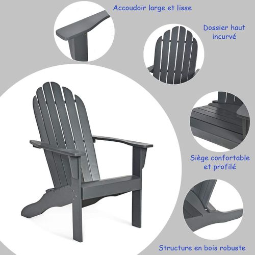 Chaise De Jardin Adirondack En En Bois D'acacia Certifié Fsc Résistant Aux Intempéries Gris