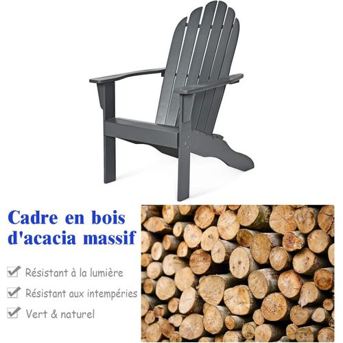 Chaise De Jardin Adirondack En En Bois D'acacia Certifié Fsc Résistant Aux Intempéries Gris
