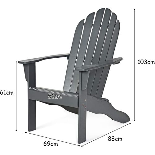 Chaise De Jardin Adirondack En En Bois D'acacia Certifié Fsc Résistant Aux Intempéries Gris