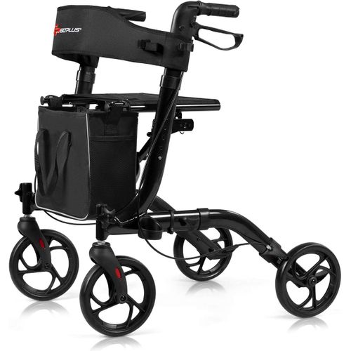 Déambulateur à 4 Roues Pliable En Aluminium, Hauteur Réglable Avec Assise+dossier (noir)