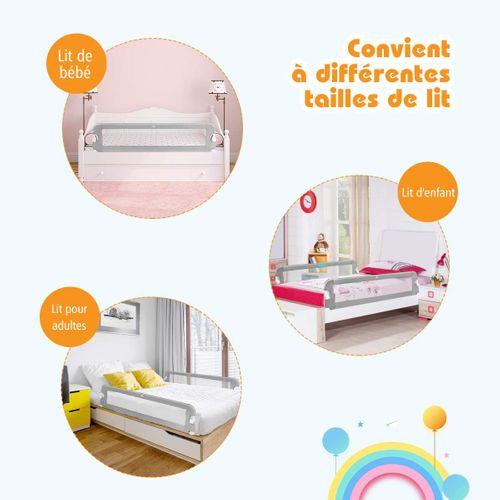 Barrière De Lit Pliable Pour Bébé/enfant Barre De Lit Rabattable Avec Mousse Souple(gris,150 X 42cm)