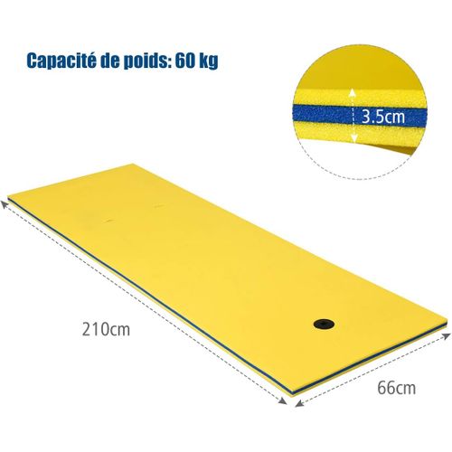 Tapis Flottant En Mousse Xpe 210 X 66cm Résistant à La Déchirure 3 Couches Jaune+bleu