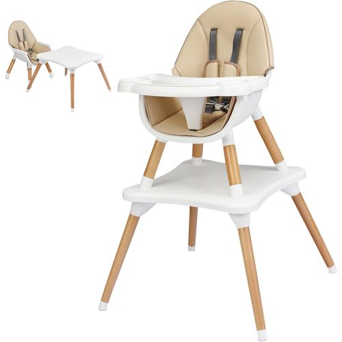 4 En 1 Chaise Haute Bébé Convertible Plateau Réglable Avec Coussin Amovible Pour 6 Mois-3ans (kaki)