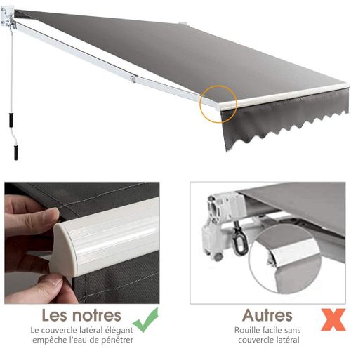 Store Banne Manuel Rétractable De 295 X 250cm Angle Ajustable 40°-100°, Auvent De Terrasse (gris)