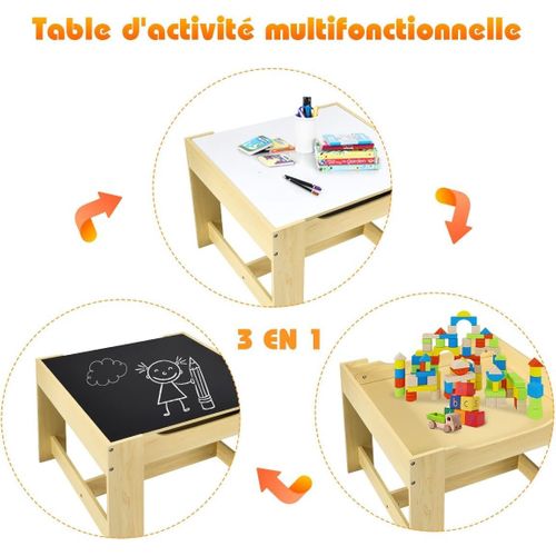 Ensemble Table Et 2 Chaises Enfants/table D'activité 3 En 1 Avec Chaise Fonction De Stockage-naturel