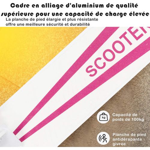 Trottinette De Sport Avec Plateau En Aluminium,Poignée Ajustable,Trottinette Durable Et Pliante,Rose