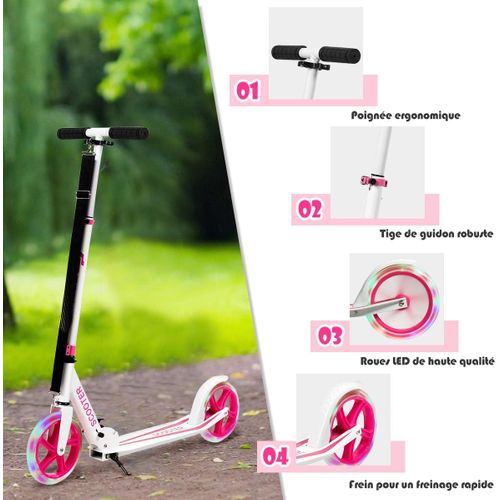 Trottinette De Sport Avec Plateau En Aluminium,Poignée Ajustable,Trottinette Durable Et Pliante,Rose