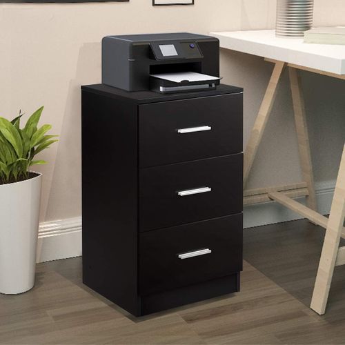 Caisson De Bureau Meuble De Rangement Avec 3 Tiroirs Pour Lettre,dossiers Et Documents Noir