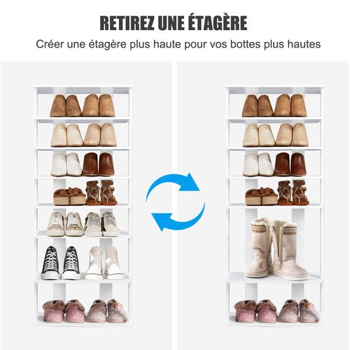 Etagère De Rangement Pour Chaussures En Bois, Avec 7 Niveaux, Blanc