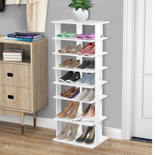 Etagère De Rangement Pour Chaussures En Bois, Avec 7 Niveaux, Blanc
